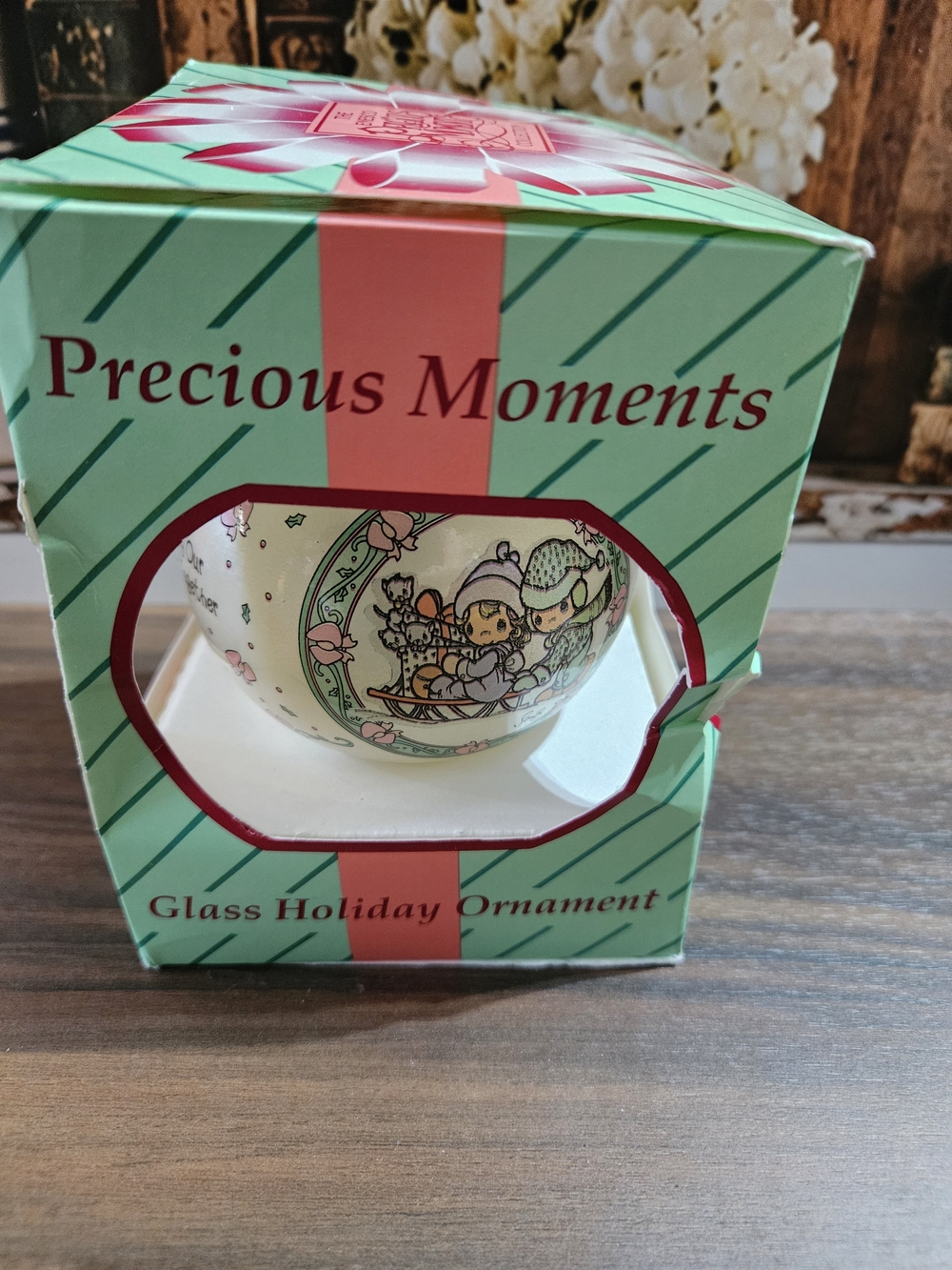 Precious Moments Glass Holiday Ornament - Mint/White